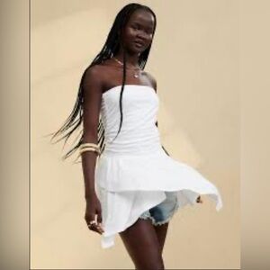 Aerie Strapless Handkerchief Mini Dress - White - Large
